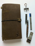 Wanderings - Leather Travellers Notebook Bundle. Journal, Pen, Clip, Refills