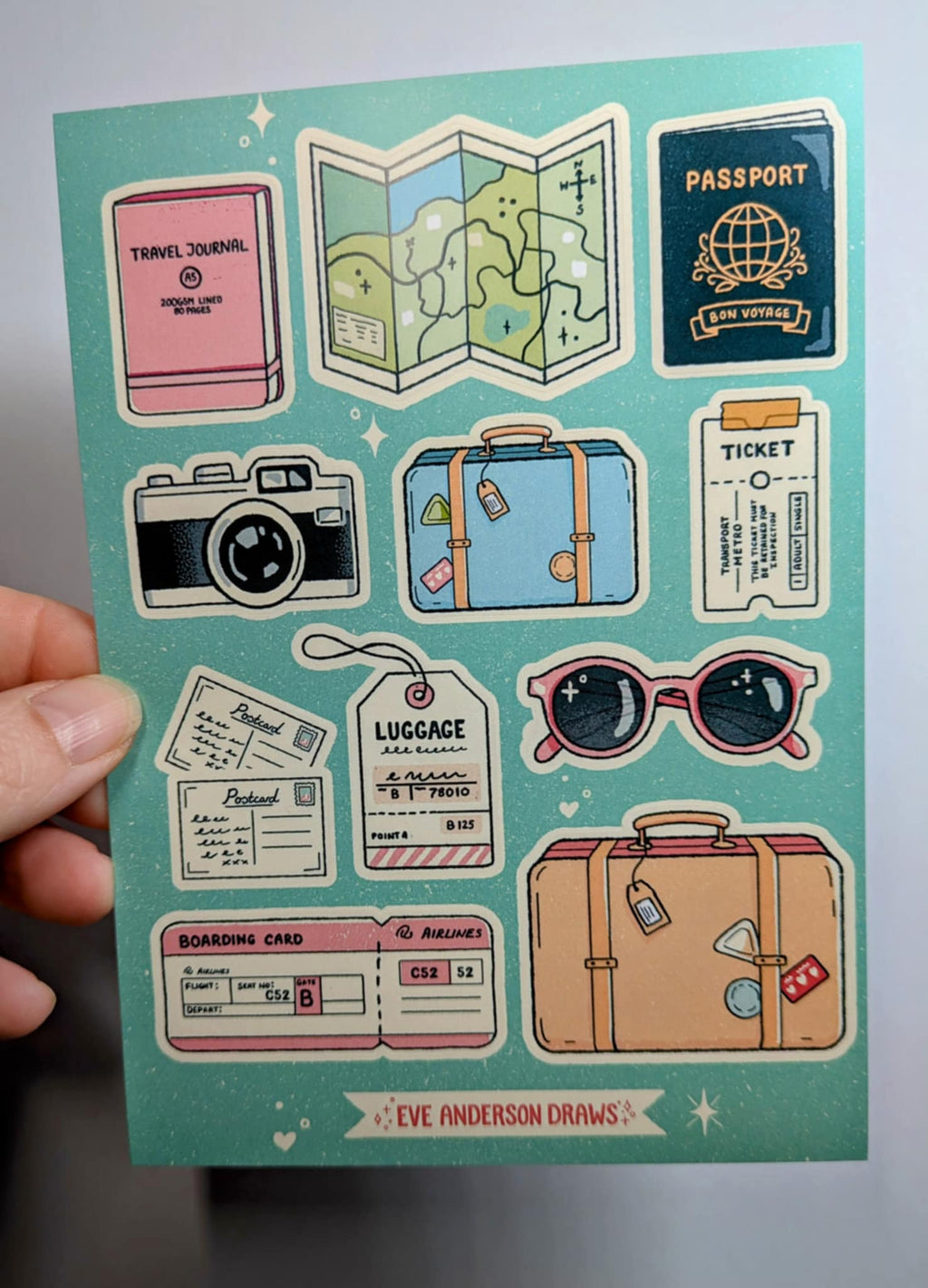 Eve Anderson Travel Themed Sticker Sheet