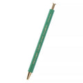 Green pen with gold accents on a white background