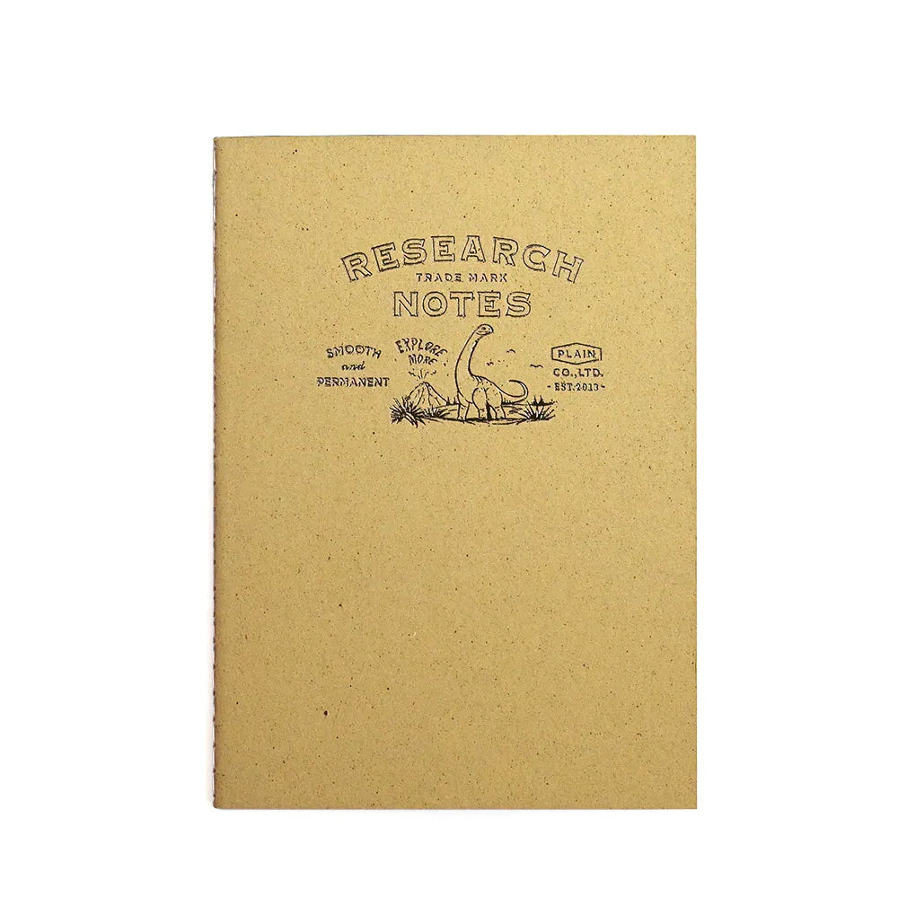 A paper notebook with a black ink illustration and the text 'RESEARCH NOTES' on the cover, shown against a plain white background.