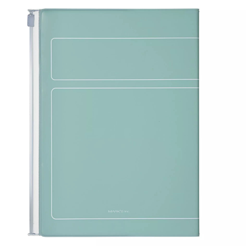 Mint notebook with a white brand logo on a white background