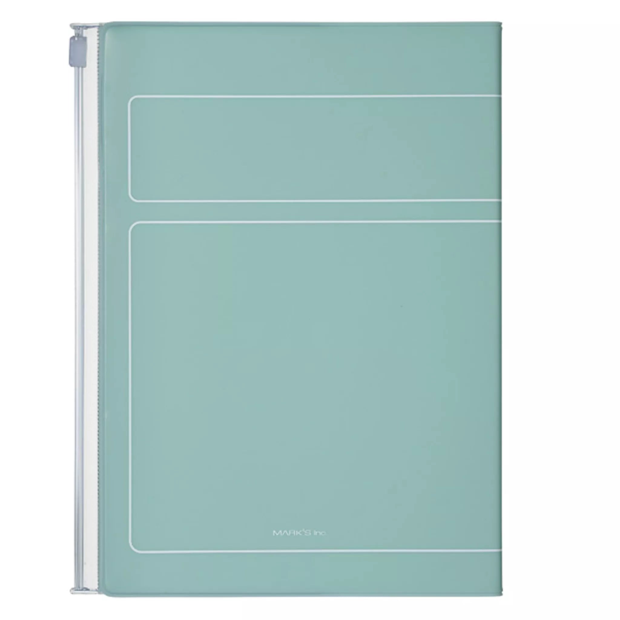 Mint notebook with a white brand logo on a white background