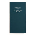 A dark teal blue notebook with white printed text reading 'RESEARCH NOTES' and a small boat illustration on the cover, shown against a plain white background.