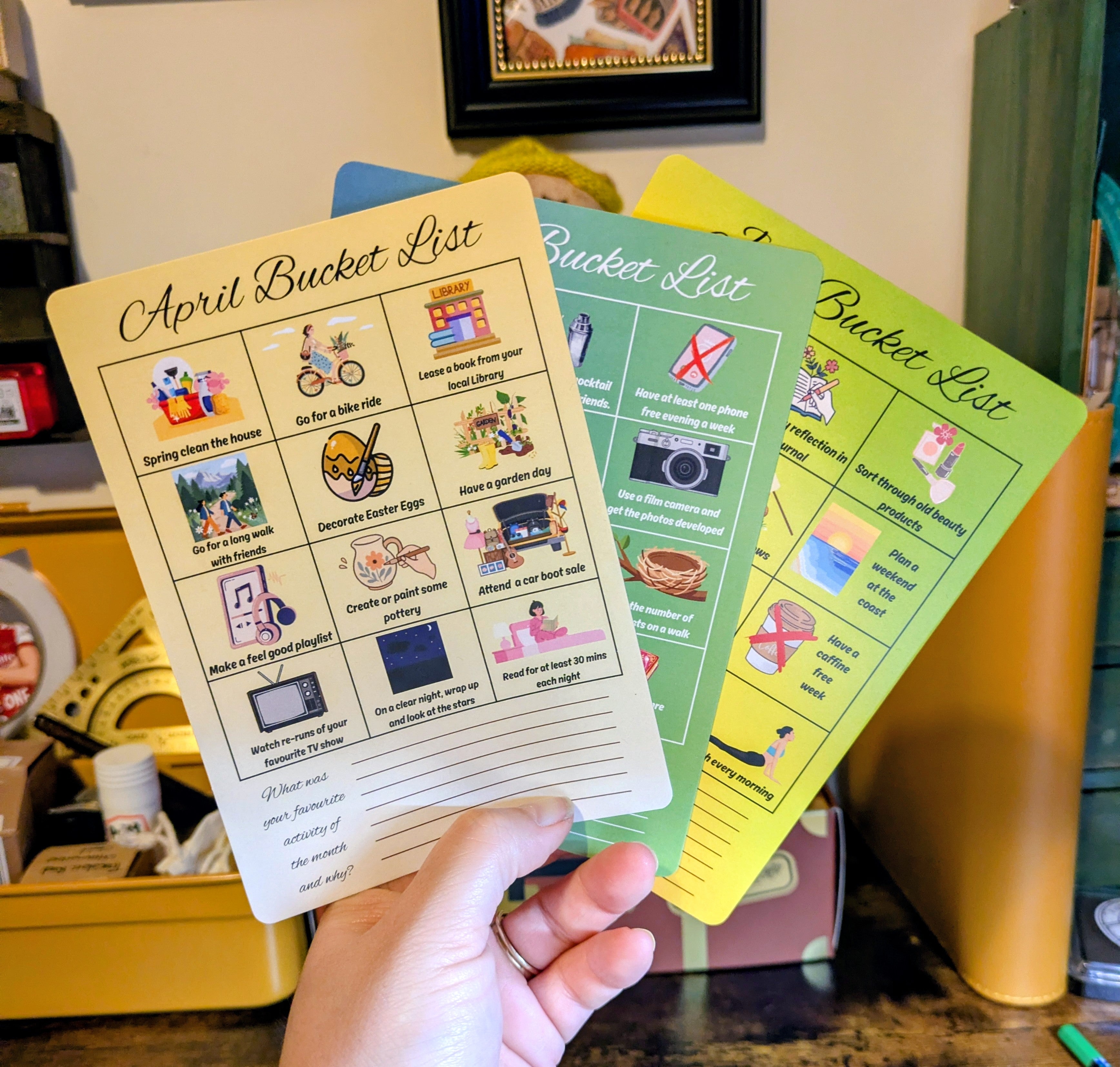 Bucket List x 3 Journal prompt cards. April, May June. A6 - 200gsm cardstock.