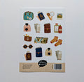 Collection of travel-themed stickers on a white background with 'Grumpy Nook' branding.