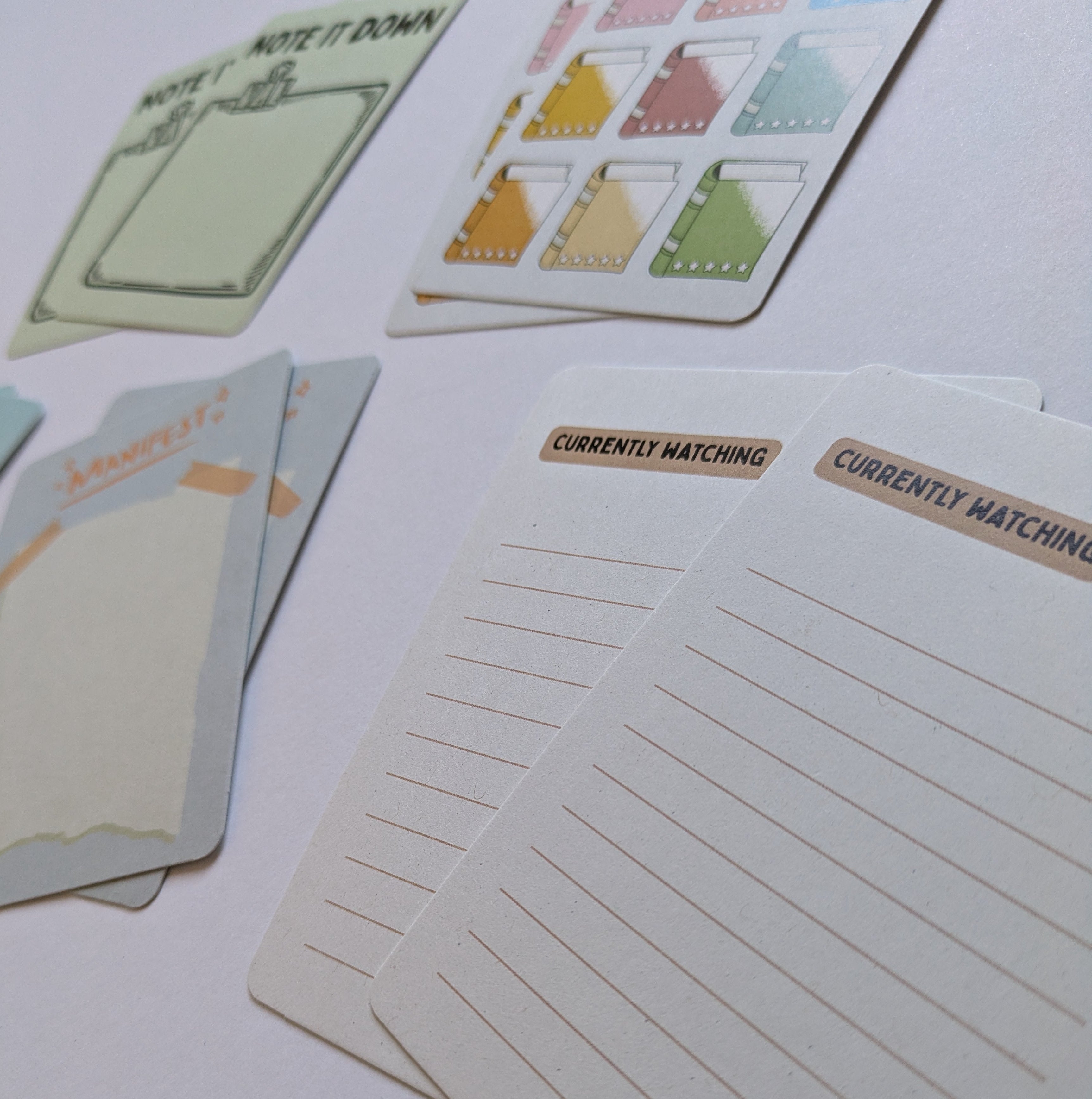 Sidewards view of the journal cards