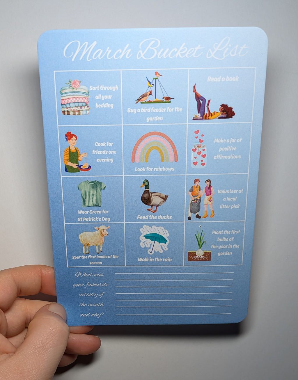 Bucket List x 3 Journal prompt cards. January, February, March