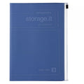 A blue A5 temporary storage notebook with a clear zippered side panel, shown on a plain white background.
