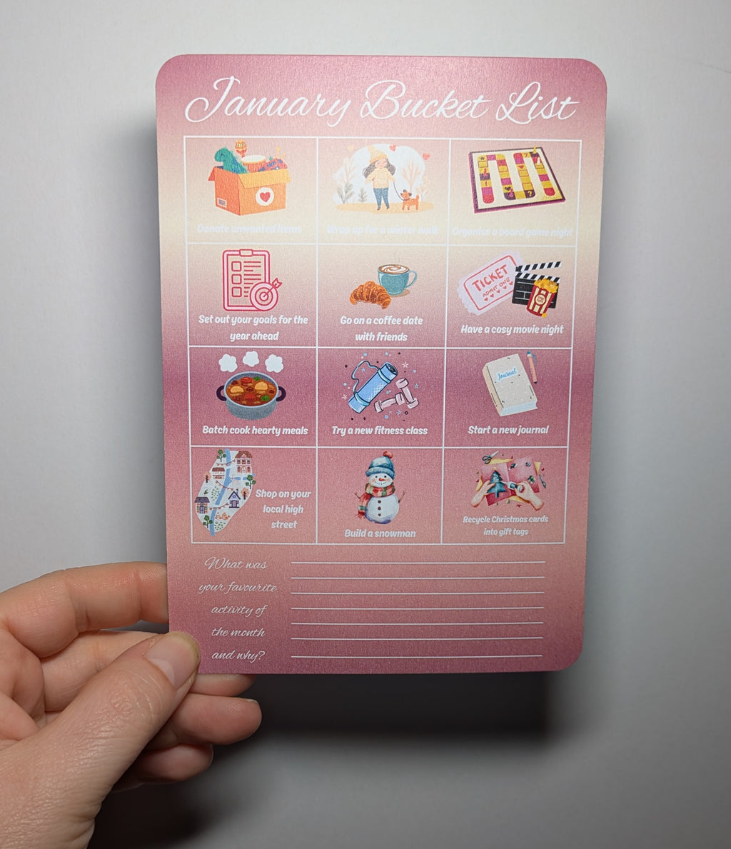 Bucket List x 3 Journal prompt cards. January, February, March