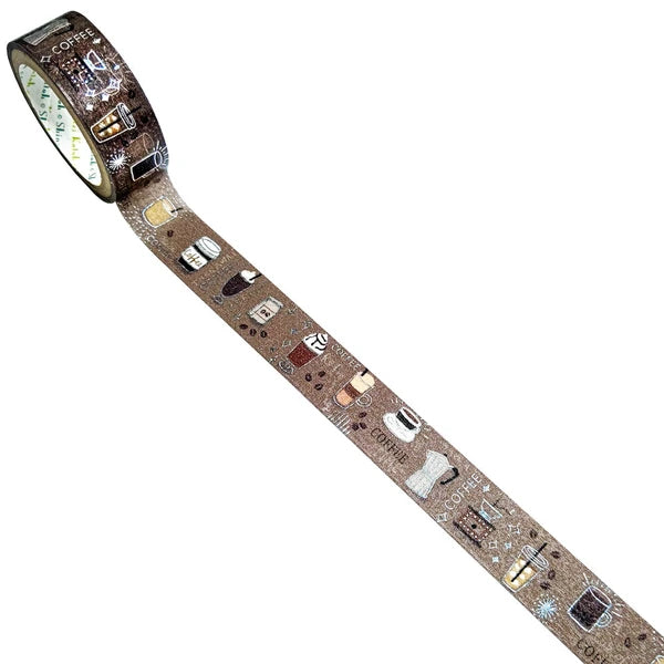 Decorative ribbon with coffee-themed design on a white background