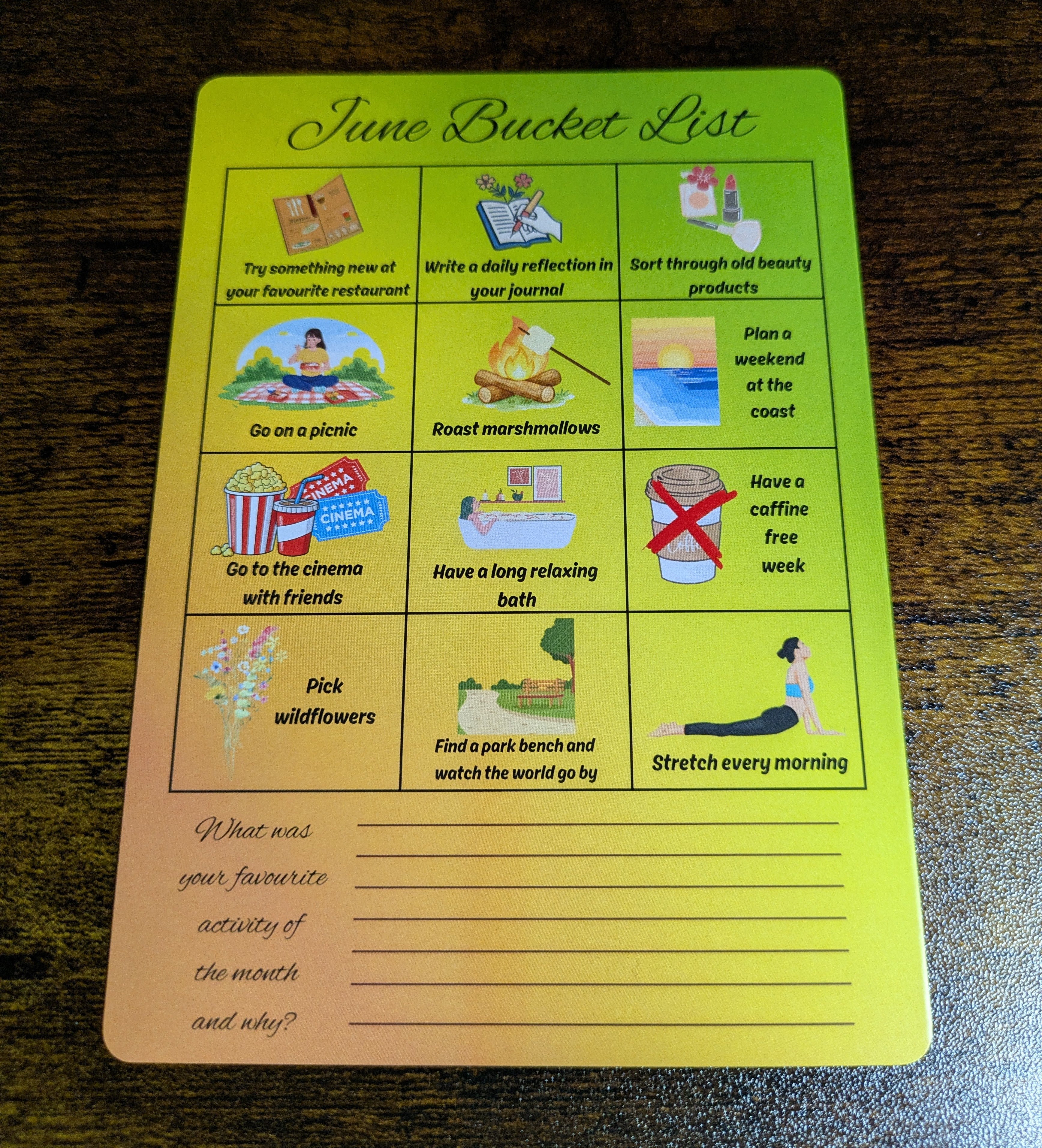 Bucket List x 3 Journal prompt cards. April, May June. A6 - 200gsm cardstock.