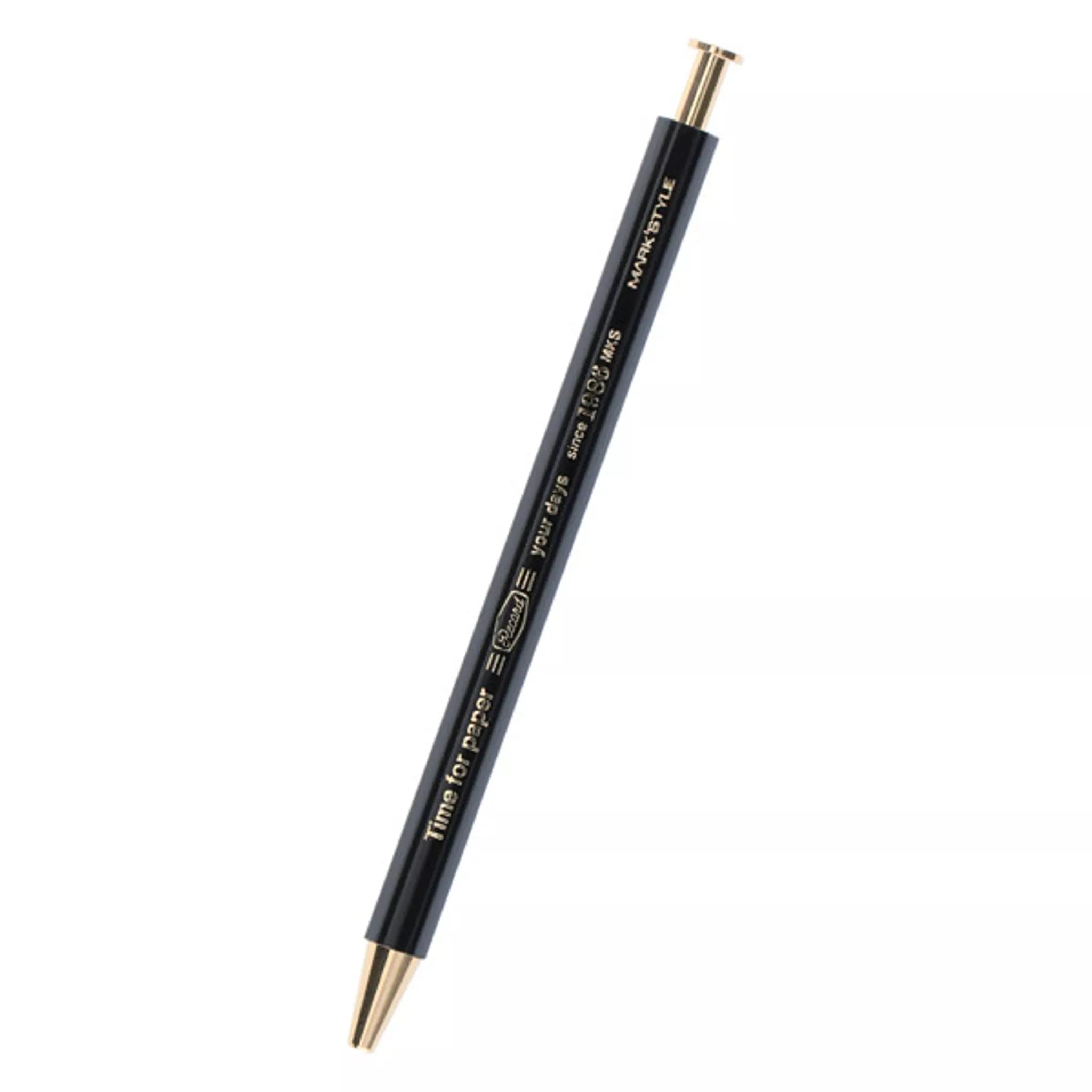Black pen with gold accents on a white background