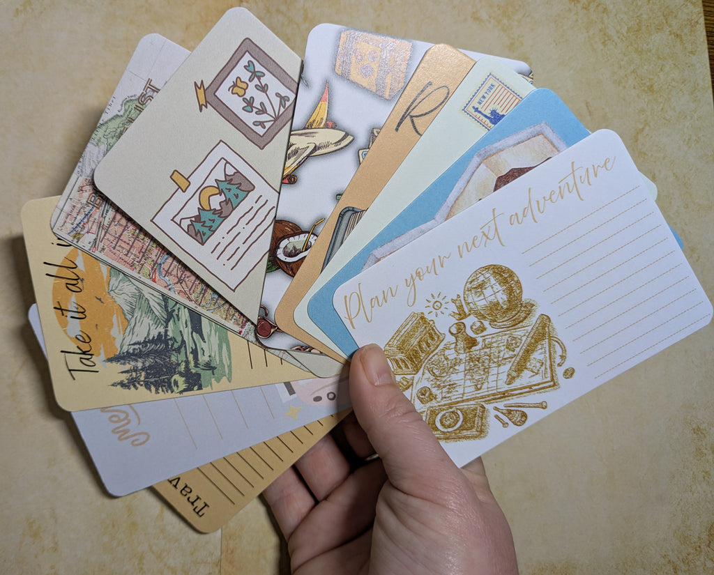 Set of 10 'Travel Diaries' Themed Journal Cards! A7, 300gsm - scrapbooking. Bullet Journal Accessories. Ephemera.