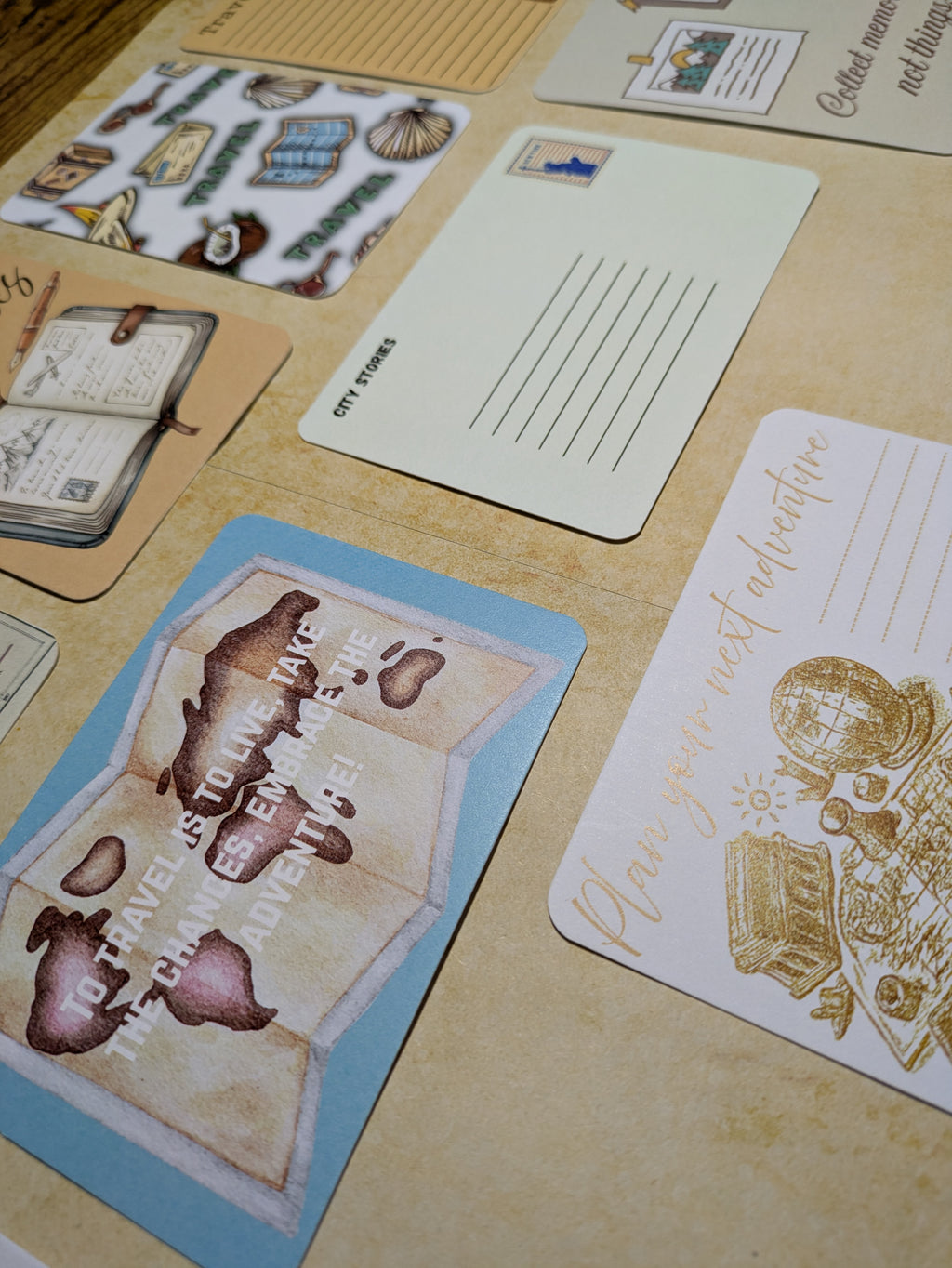 Set of 10 'Travel Diaries' Themed Journal Cards! A7, 300gsm - scrapbooking. Bullet Journal Accessories. Ephemera.