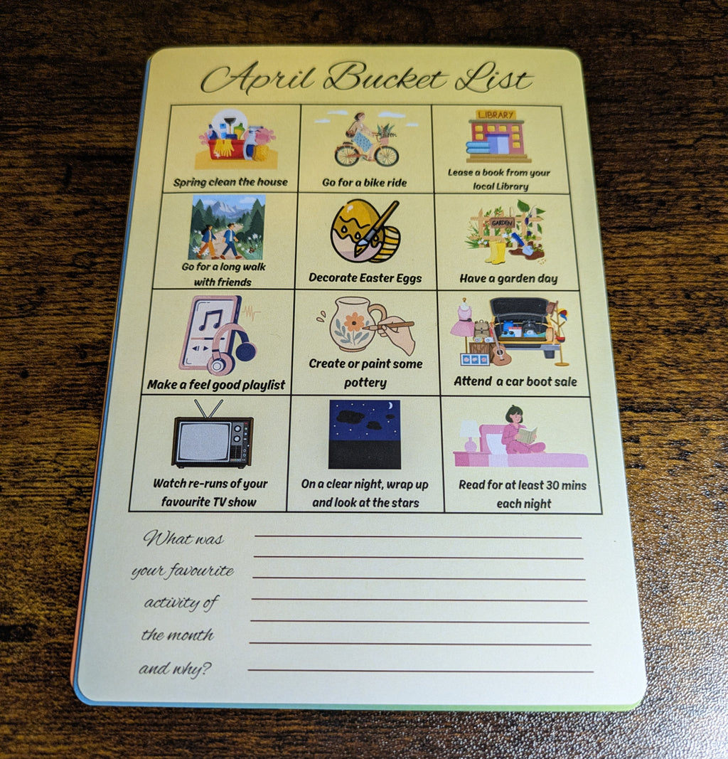 Bucket List x 3 Journal prompt cards. April, May June.