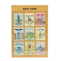 Collection of New York-themed stamp stickers on a display card.