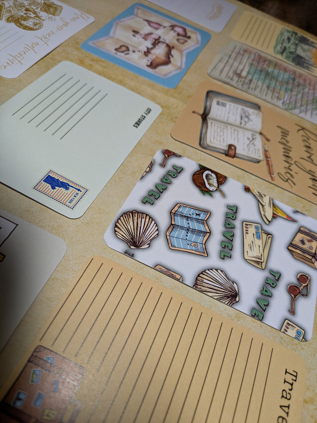 Set of 10 'Travel Diaries' Themed Journal Cards! A7, 300gsm - scrapbooking. Bullet Journal Accessories. Ephemera.