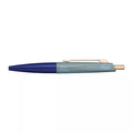 Pen with blue and gray design on a white background