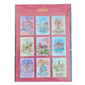 A sheet of nine Rome-themed postage stamps in a clear protective sleeve, displayed on a dark wood background. The sheet has a pink border with 'ROME' printed at the top, and the individual stamps feature various colorful illustrations of Roman landmarks and scenes.