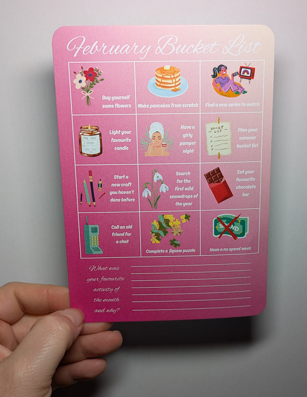 Bucket List x 3 Journal prompt cards. January, February, March