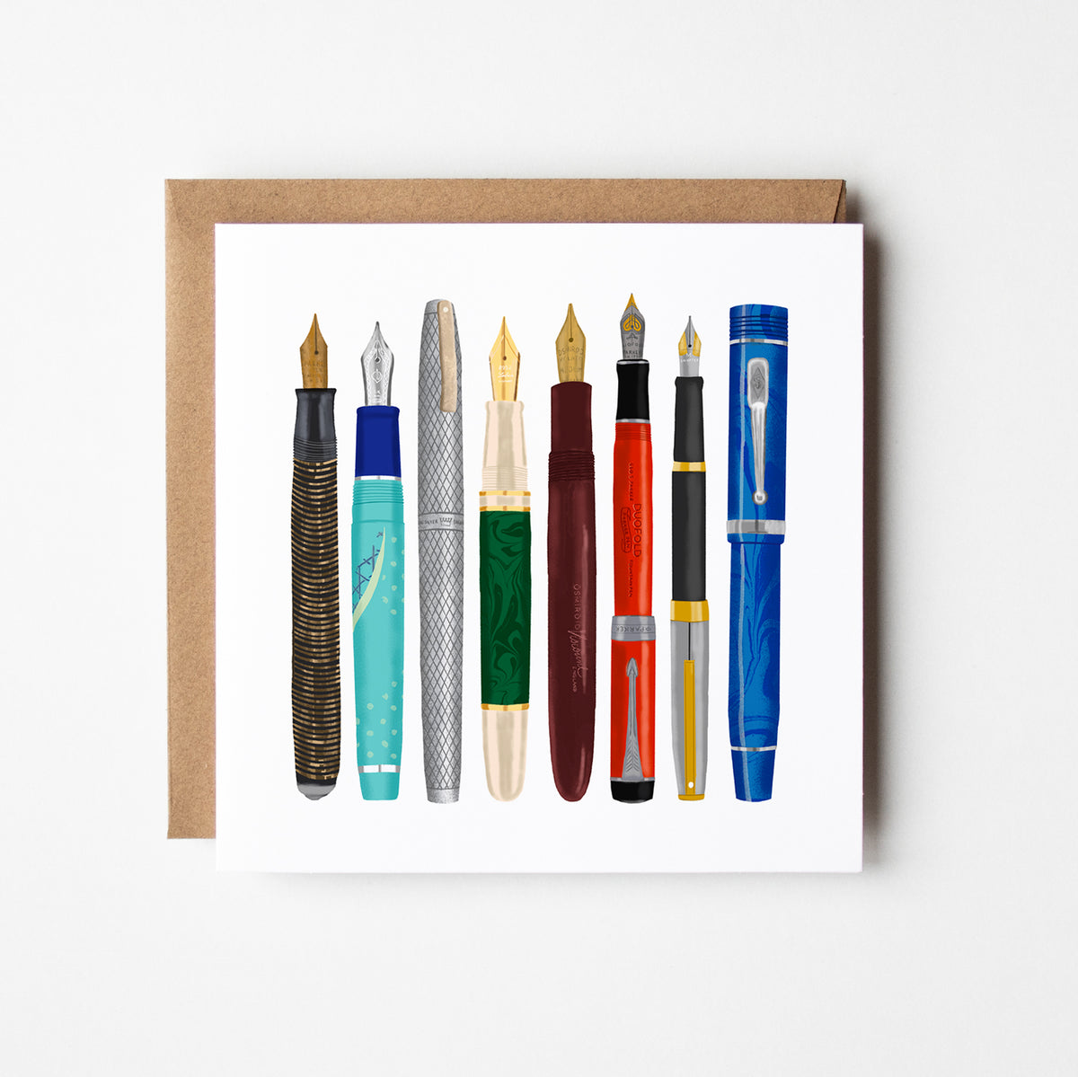 Vintage Pens Greetings Card. Blank Inside