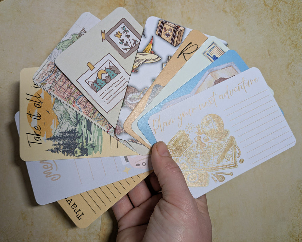Set of 10 'Travel Diaries' Themed Journal Cards! A7, 300gsm - scrapbooking. Bullet Journal Accessories. Ephemera.