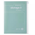Mint A5 notebook with 'temporary storage.it' text on a white background