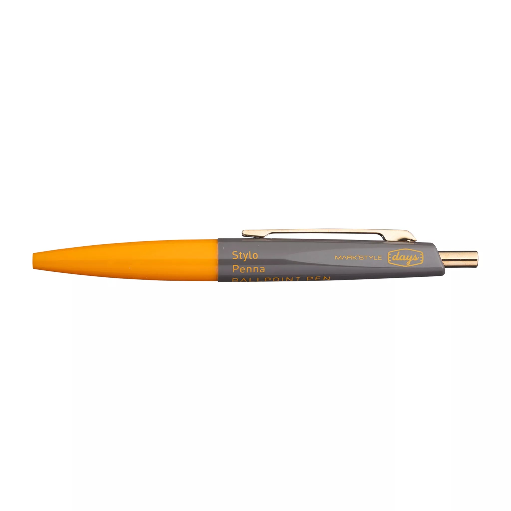 Pen with orange cap and gray body on a white background