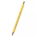 Yellow pen with text on a white background
