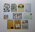 Collection of travel-themed cards on a white background